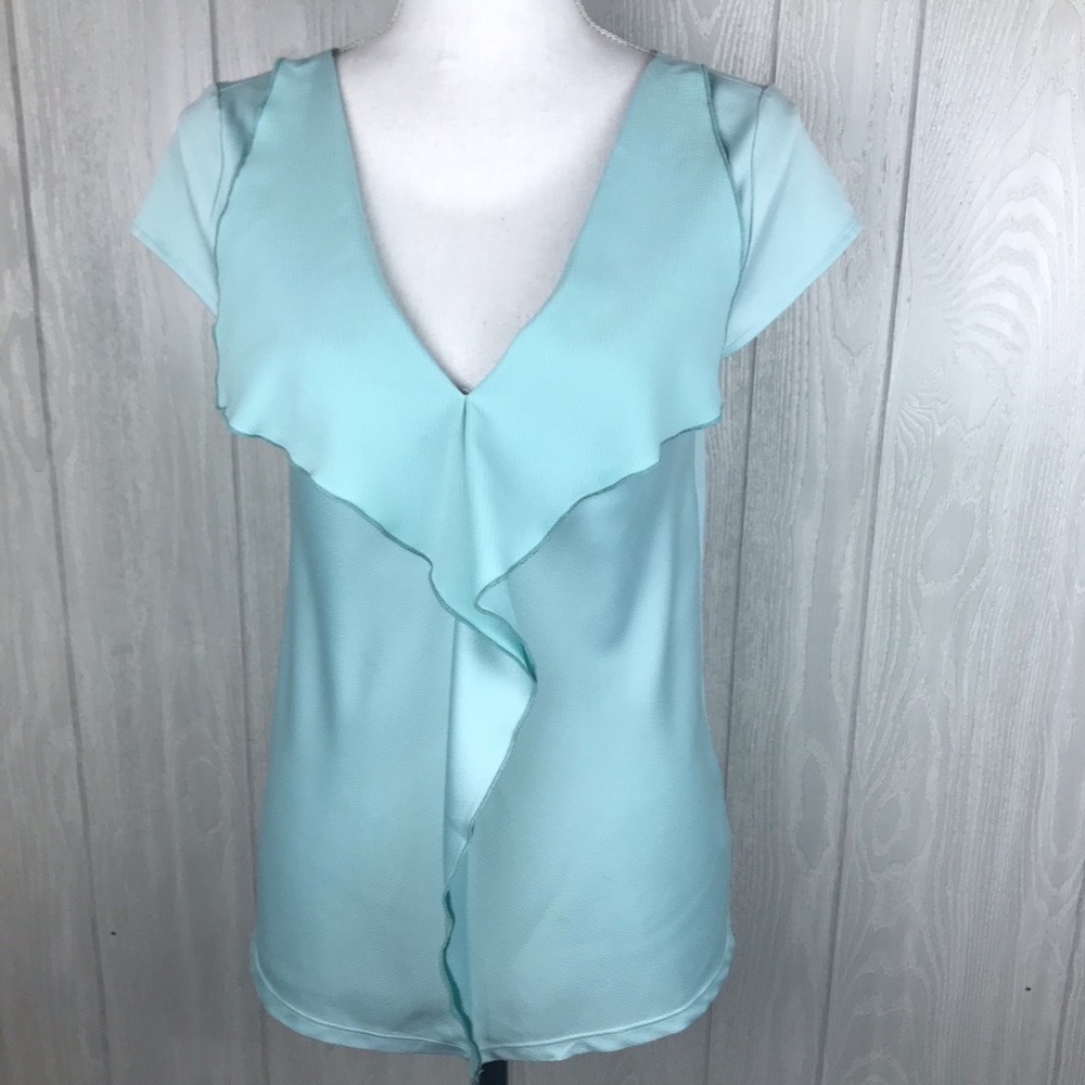 Anthropologie Meadow Rue blue ruffle front top